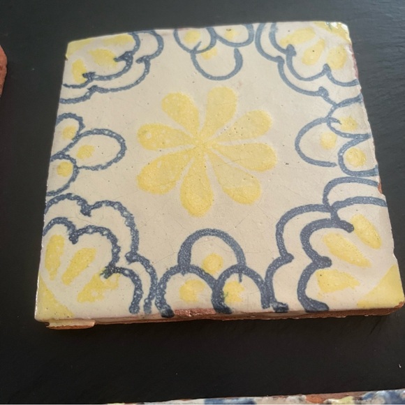 Mexican Hand Painted Terra-Cotta Talavera Vintage Tiles Set of 4 - Picture 3 of 14